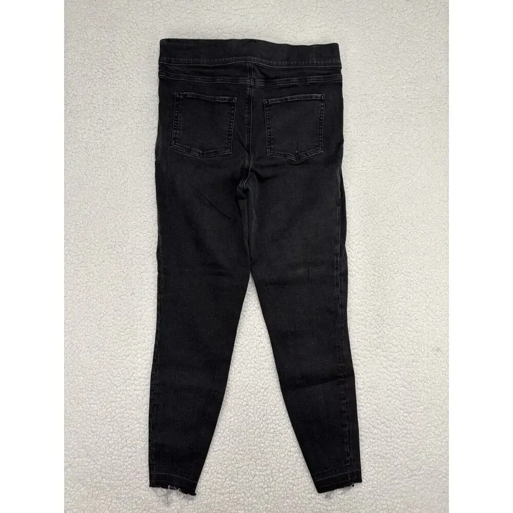 Spanx Jeans Womens L‎ Black Distressed Ankle Skinny High Rise Raw Hem Stretch